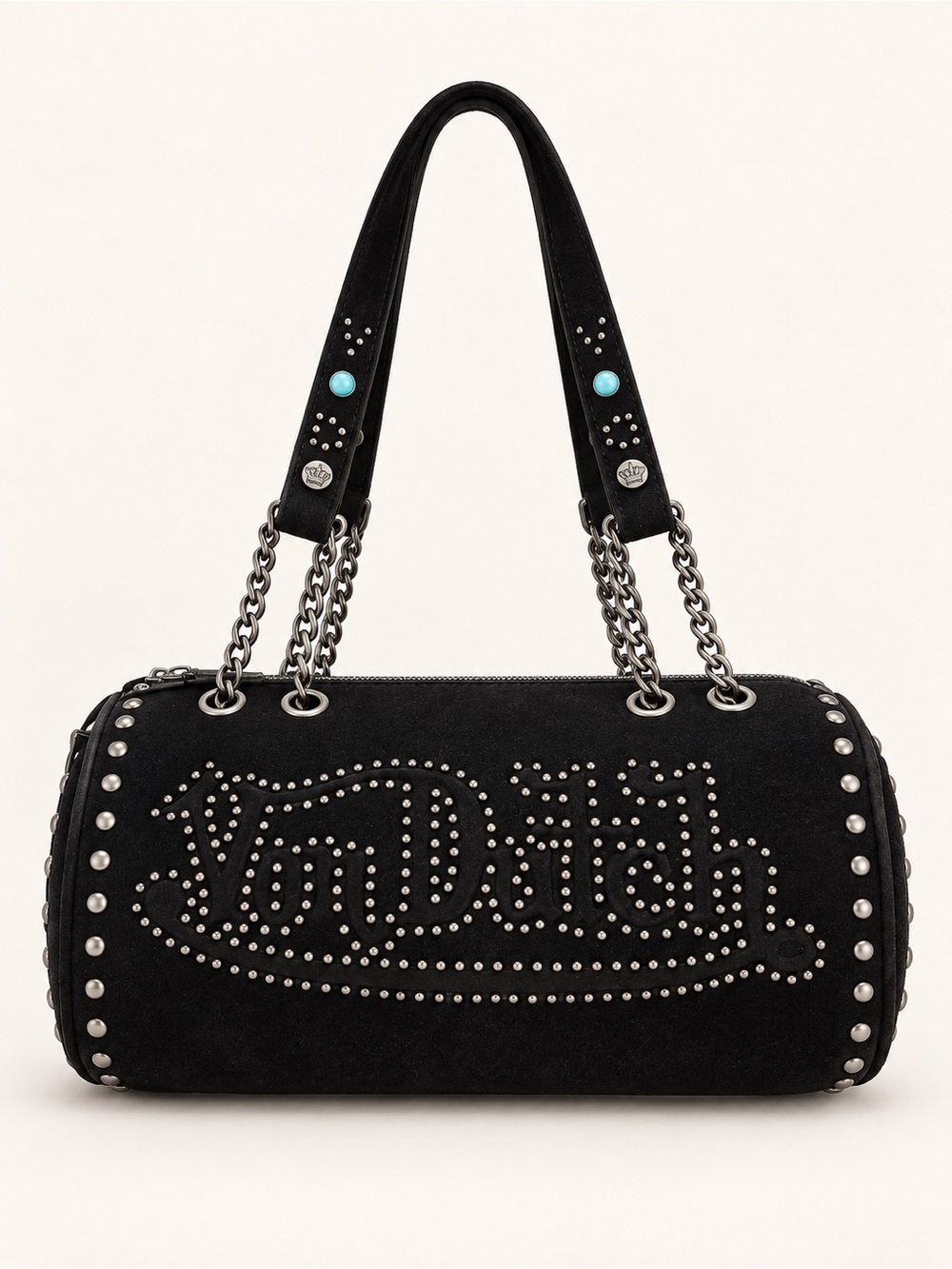 NWT Von Dutch Black Studded Long Barrel Shoulder Bag Y2K